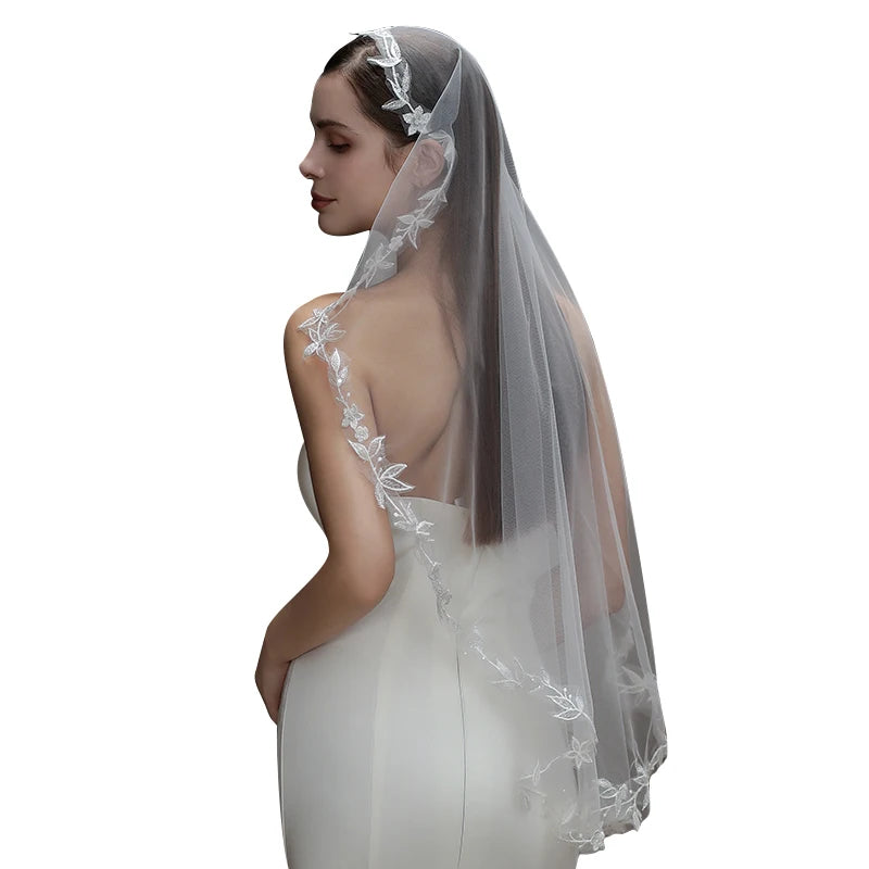 Elegant Ivory Lace Bridal Veil with Cathedral Length Soft Tulle for Wedding Ceremony - Classic Wedding Accessories