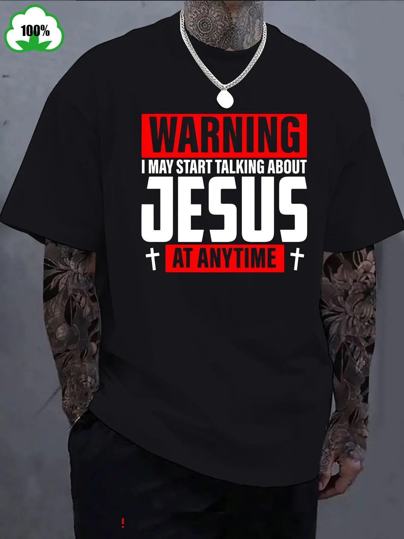 Warning: I Might Start Talking About Jesus Anytime Printed T-Shirt, Men'S Crew Neck Short Sleeve T-Shirt