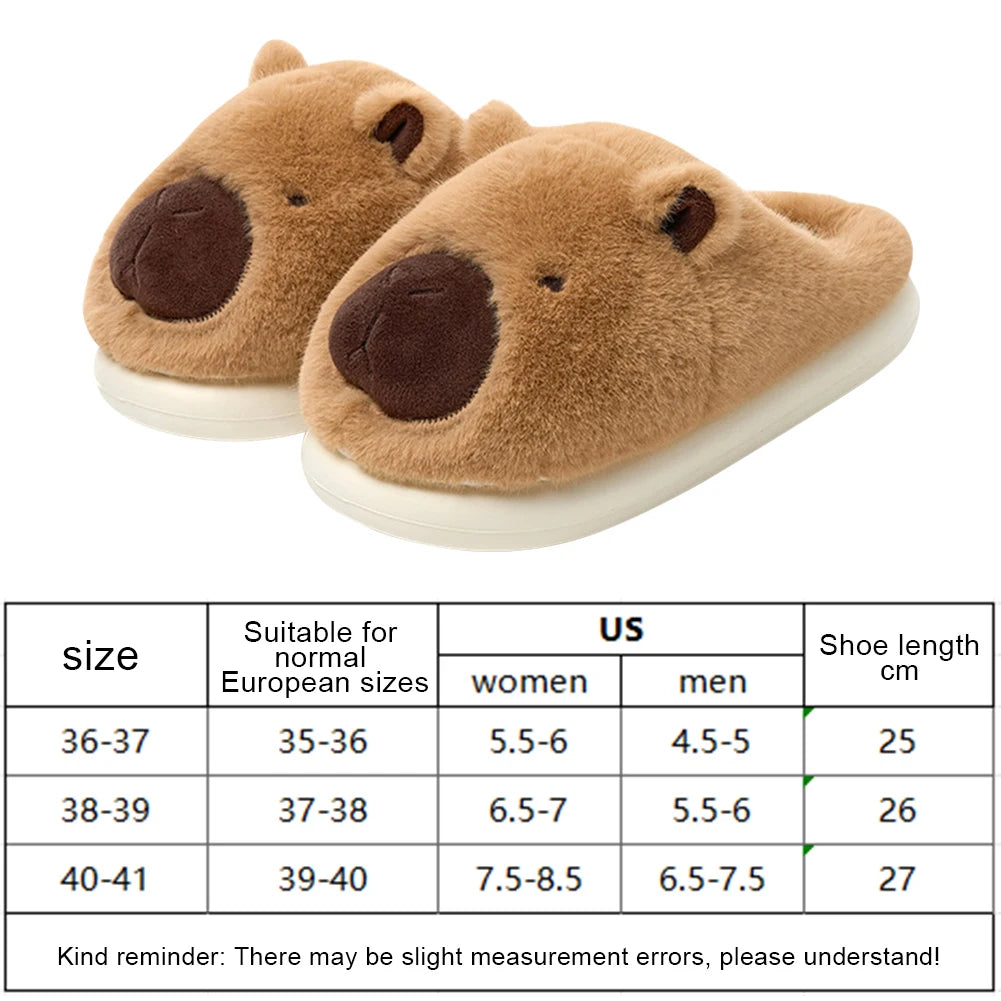 Plush Capybara Slippers Slip-on House Shoes Comfortable Thermal Home Slippers Non-Slip Fuzzy Capybara Slippers for Autumn Winter