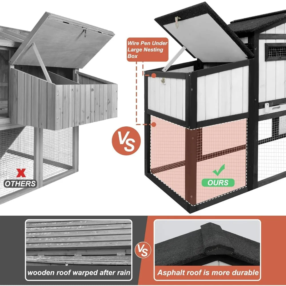 65.3" L Chicken Coop and Run, Wooden Hen House for 1-2 Chickens with Nesting Box, Tray, Perches Indoor/Outdoor Pet Hutch Backyar