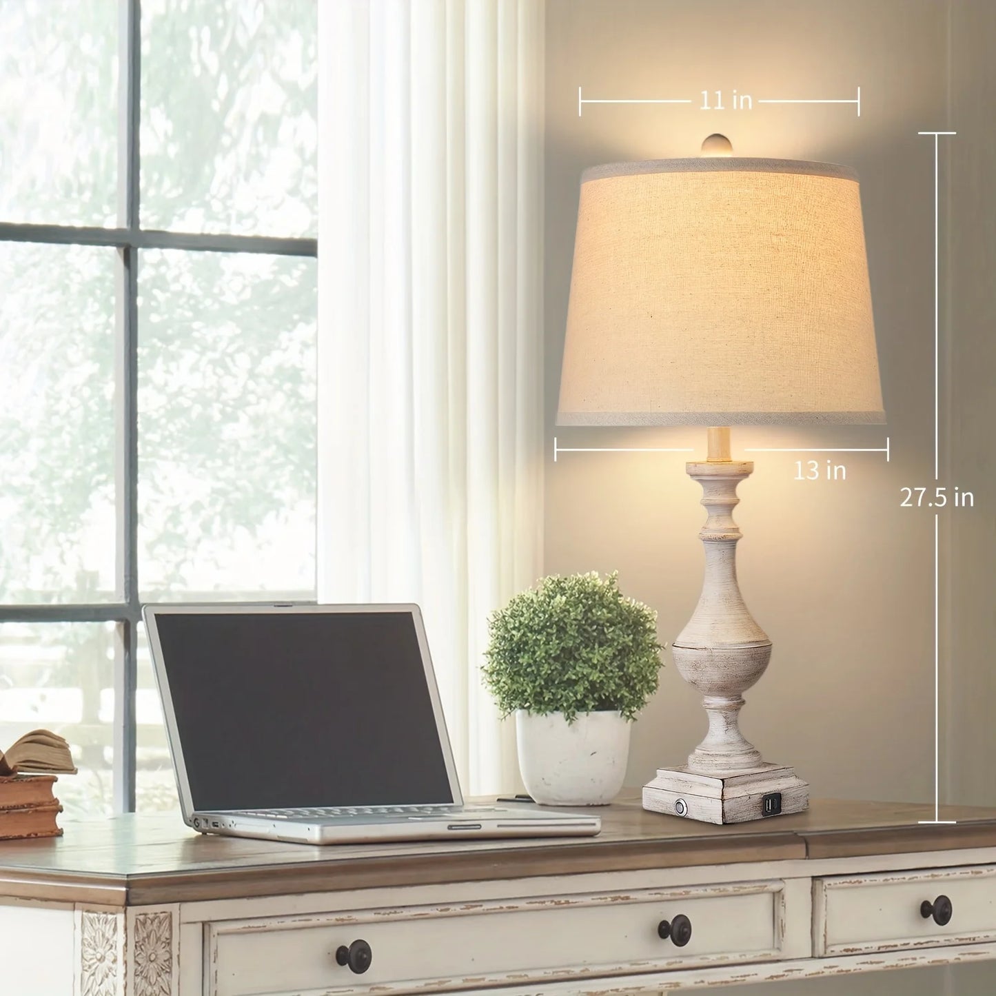 2 Set Coastal Candlestick Table Lamps For Living Room With 2 LED Bulbs, Touch Control 3 Way Dimmable Bedside Lamp