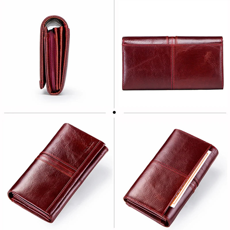 Contact's Women Wallets Multi-functional Clutch Genuine Leather Wallet Female Hasp Fashion Dollar Price Long Purse Card Holder