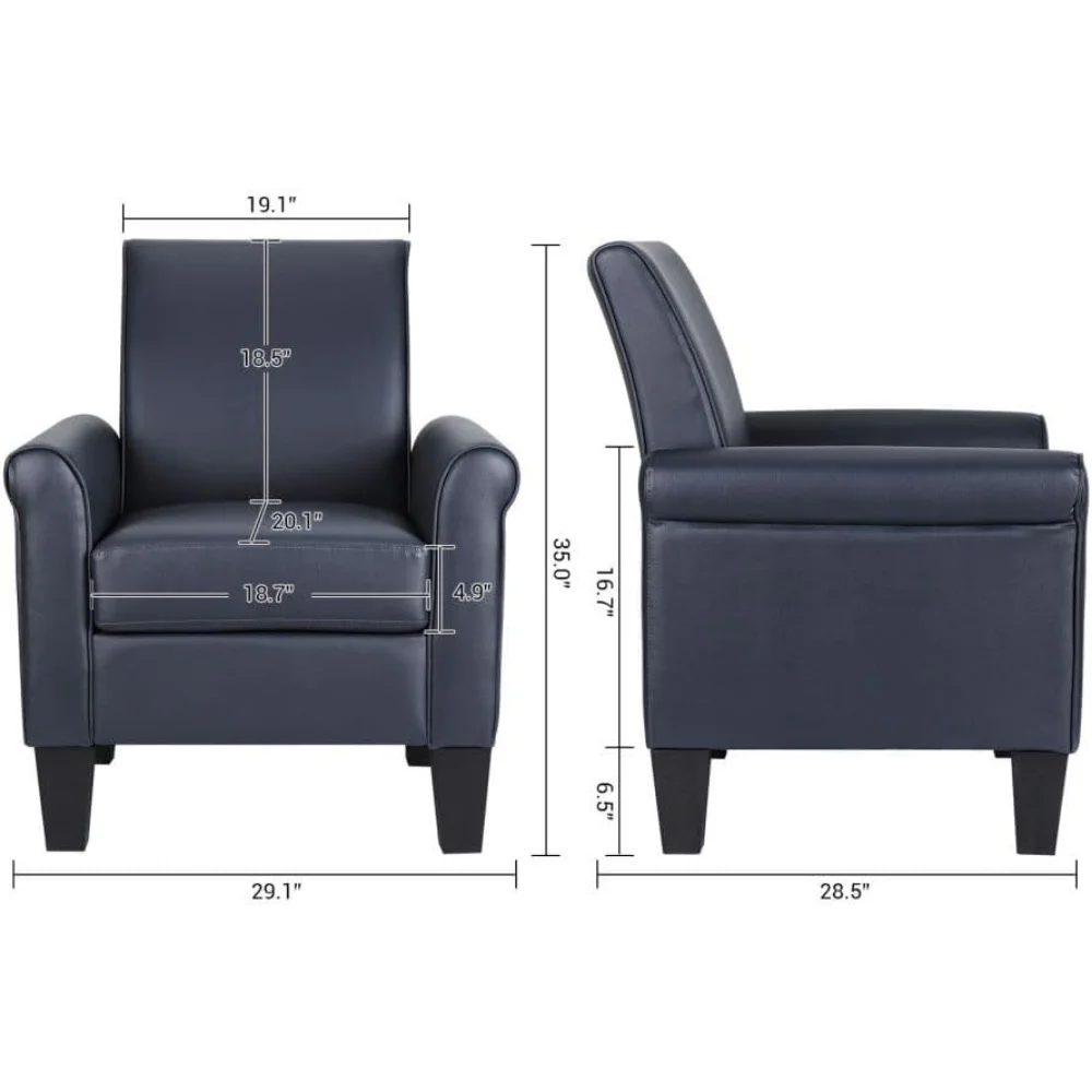Mid-Century Modern Leather Accent Chairs Overstuffed Leather Living Room Chair Upholstered Comfortable Club Chair