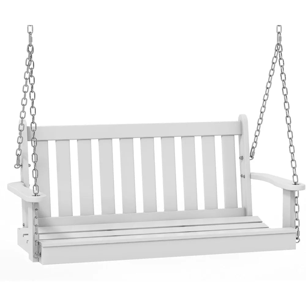 4FT Hanging Wooden Porch Swing with Chains, 2-Seater Upgraded Heavy Duty 500 LBS Swing Bench for Outdoor Patio Garden and Backy