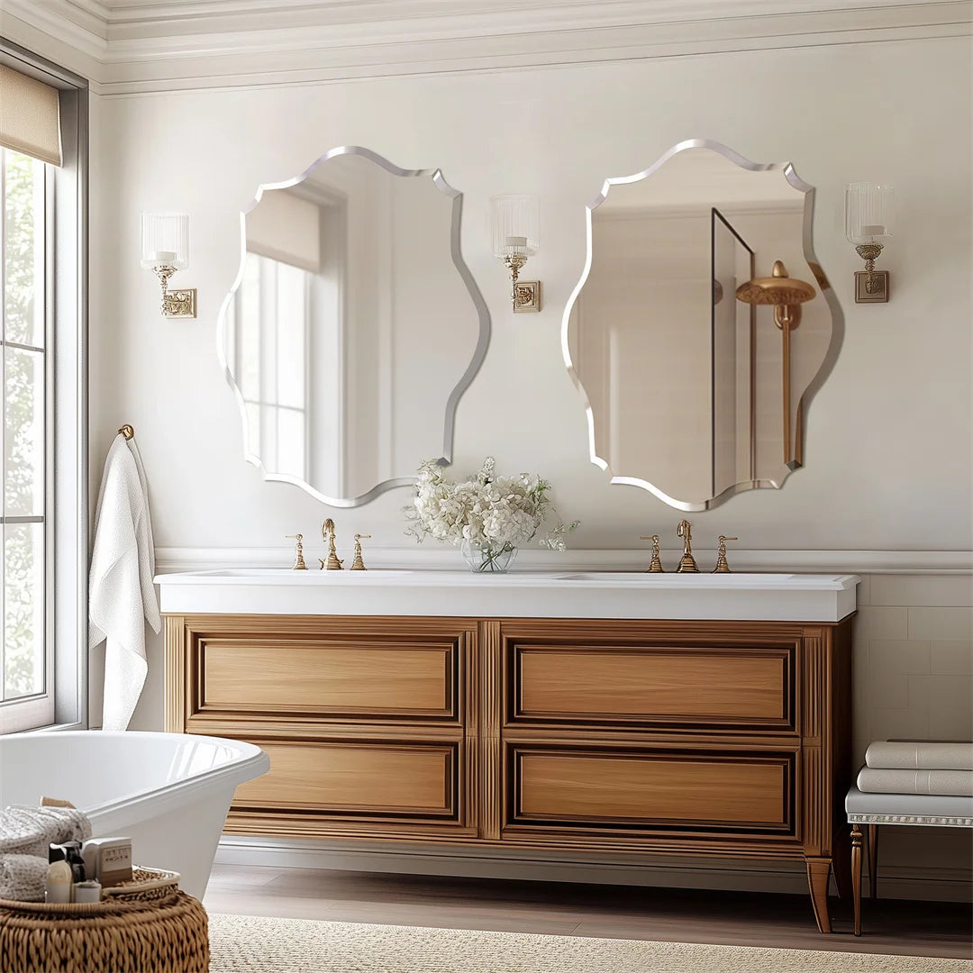 LUVODI Minimalist Frameless Wall Hanging Mirror Asymmetrical Vanity Mirror with Beveled Edge for Bathroom,Entryway