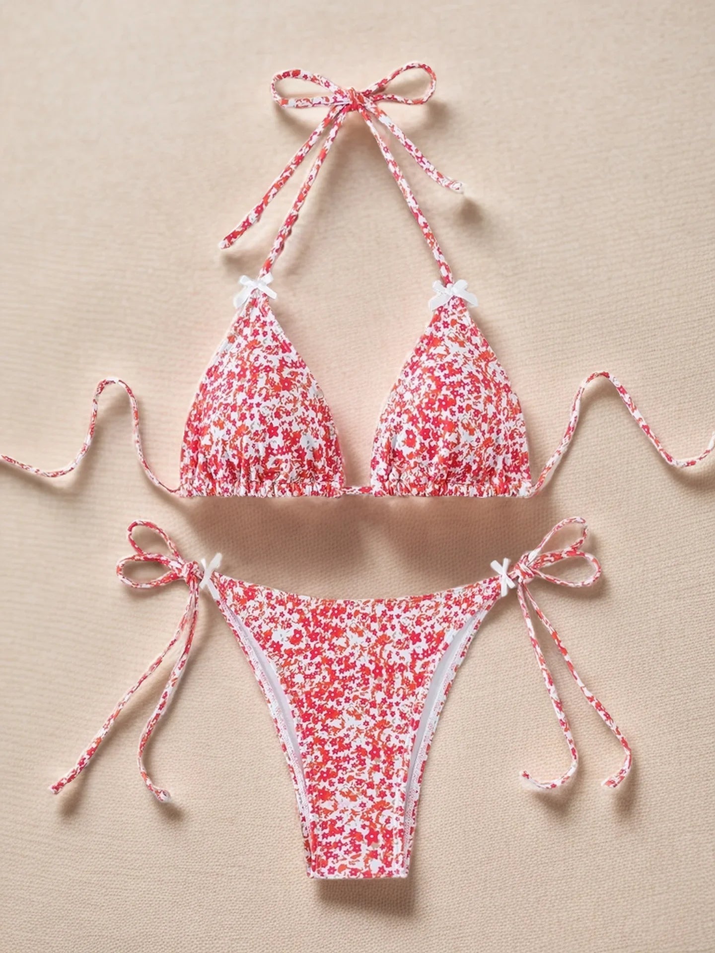 2025 New Summer Swimwear Bikini Set Sexy Print Backless Bikini 2 Piece Set Women Laced Up Split Swimsuit High Waist Beach Bikini