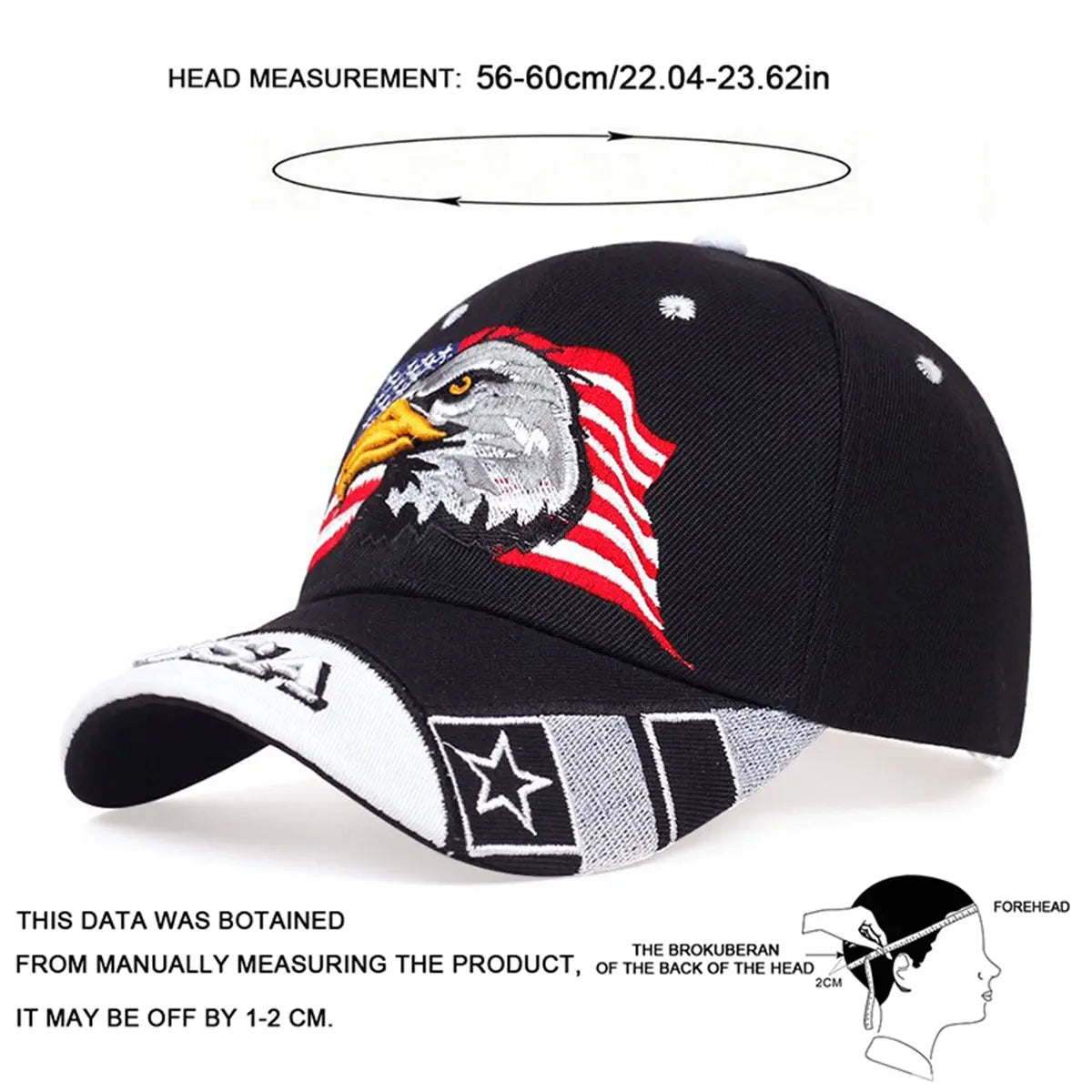 1piece Unisex USA US Flag Eagle Embroidery Baseball Cap Outdoor Adjustable Sunscreen Leisure Hat Spring Autumn Travel Vacation