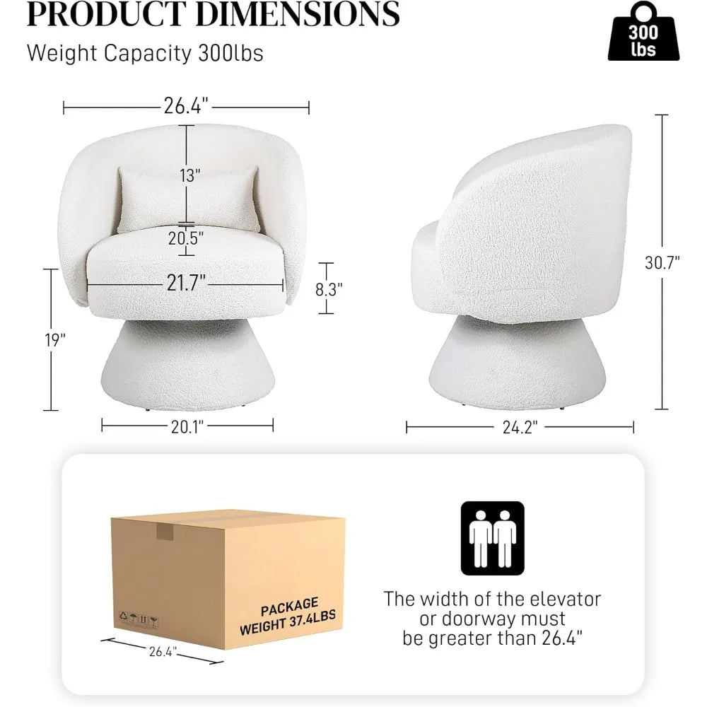 Swivel Barrel Chair, Upholstered Cuddle Accent Swivel Chairs for Living Room, 360 Degree Modern Small Round Boucle Sherpa Swivel