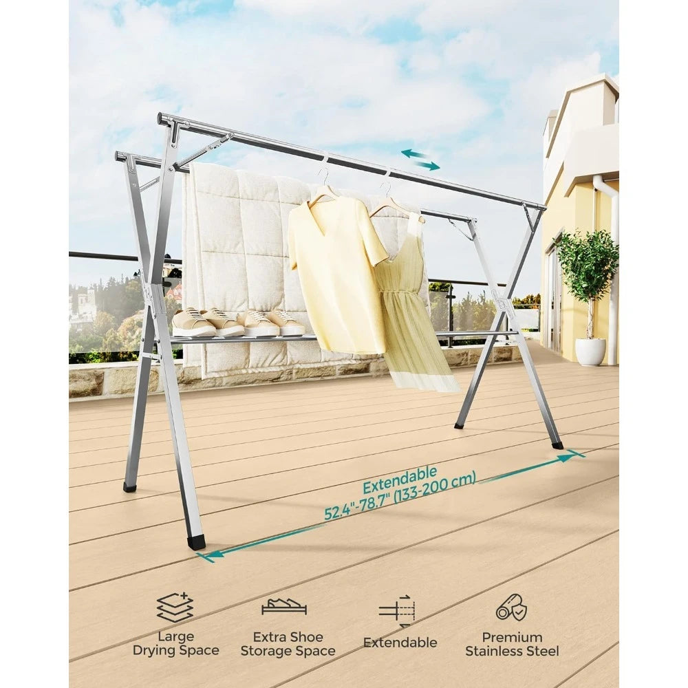 NEW Dove Gray Heavy-Duty Clothes Drying Rack,52.4-78.7 Inches Extendable,Foldable Freestanding Airer,Stainless Steel