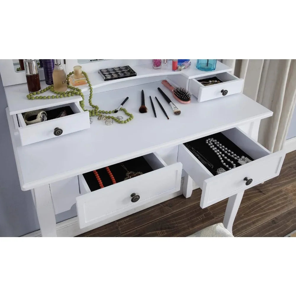 Sanlo Wooden Vanity | Make Up Table and Stool Set | White