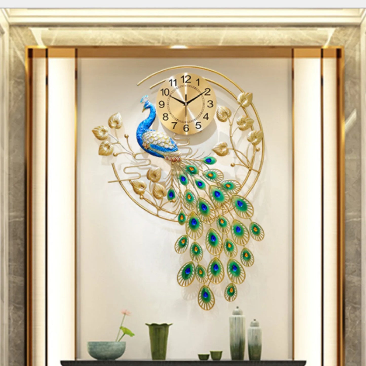 Creative Metal Wall Clock Modern Style Wall Watch Clock Peacock Shaped Wall Clock Silent Clock
