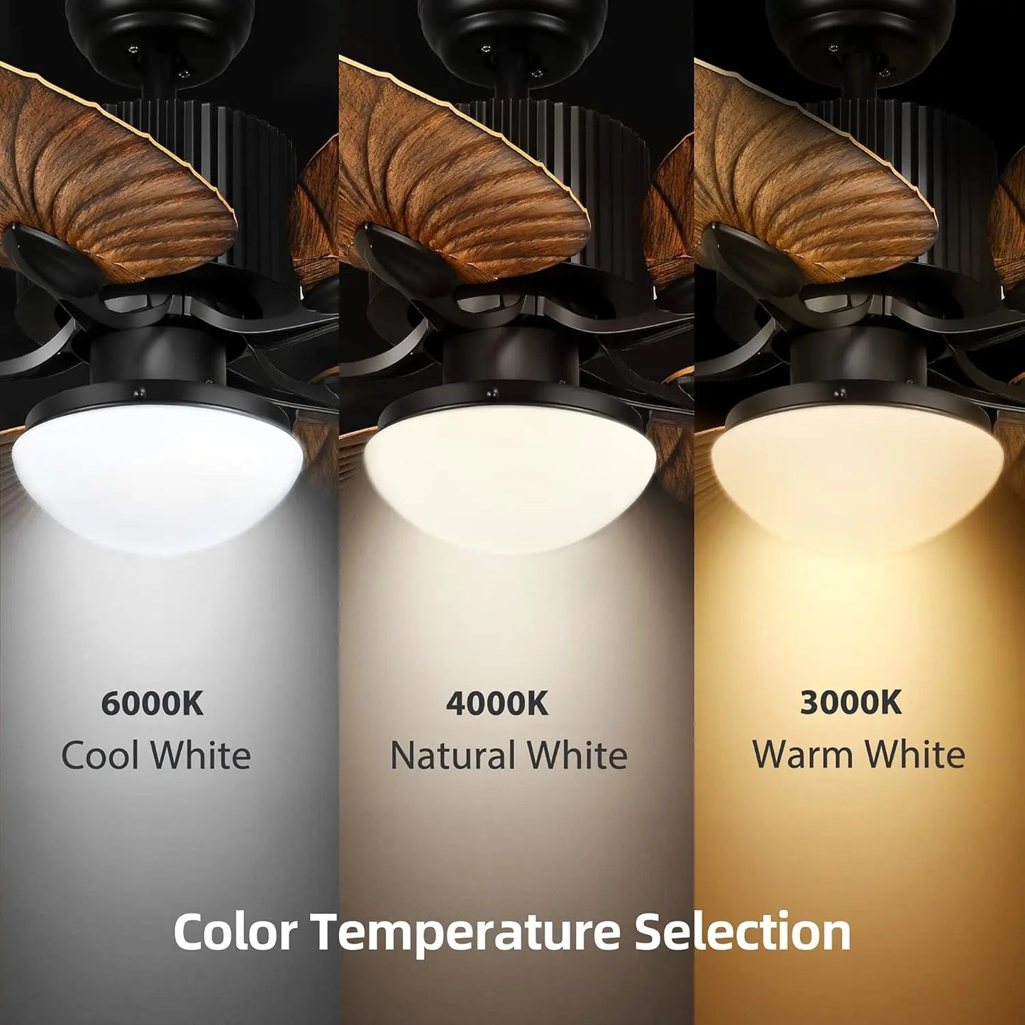 Tropical Ceiling Fan with LED Light and Remote Control 52 Inch Palm Reversible Fan with Memory Function 5 Leaf Blades- Walnut