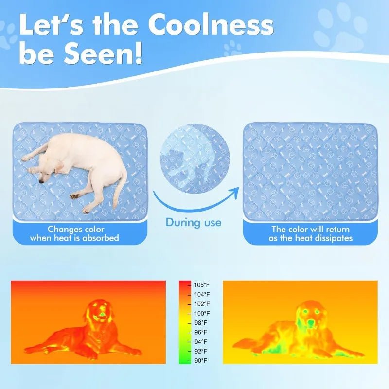 Dog Cooling Mat 2.0,44 * 32 Thicken Cooling Mat for Extra Large Dog, Internal Waterproof& Endothermic Color Changing Arc-