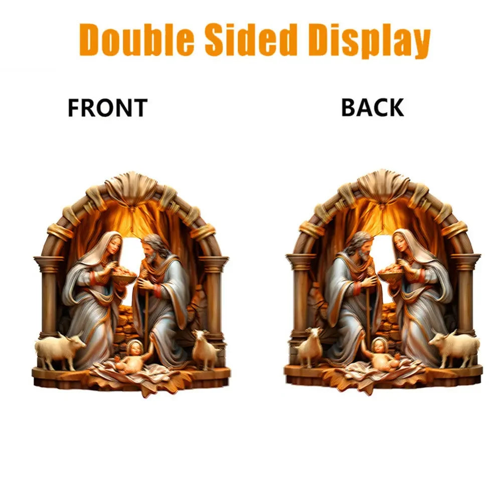 Nativity Scene Hanging Ornaments The Birth Of Jesus Decor Double Sided Car Rearview Mirror Pendants for Car Interior Decor