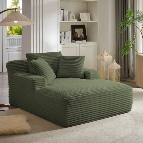 66" Oversized Chaise Lounge Chair Corduroy Oversized Boneless Couch Sofa Bed Reading Chair Sleeper Chaise with 3 Pillows, Blue