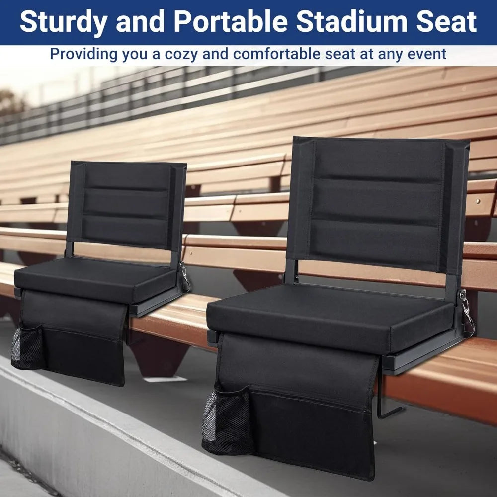 Stadium Seats for Bleachers with Back Support, Portable Bleacher Seats with Thick Padded Cushion and Shoulder Strap