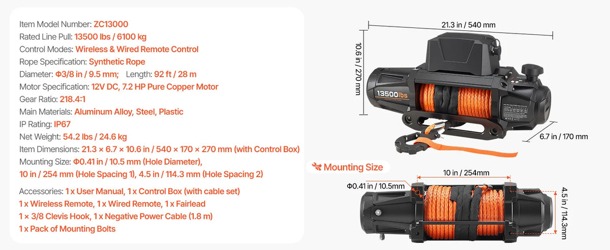 SucceBuy 10000 12000 13500 Lb 12V Electric Winch With 90 Ft Synthetic Rope