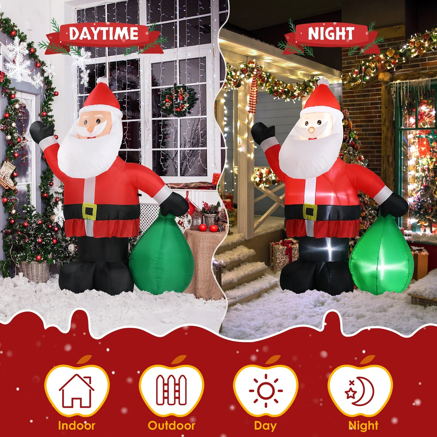 6 FT Lighted Christmas Inflatable Decoration, Inflatable Santa Claus with Large Gift Bag, Funny Blow Up Yard Decorations