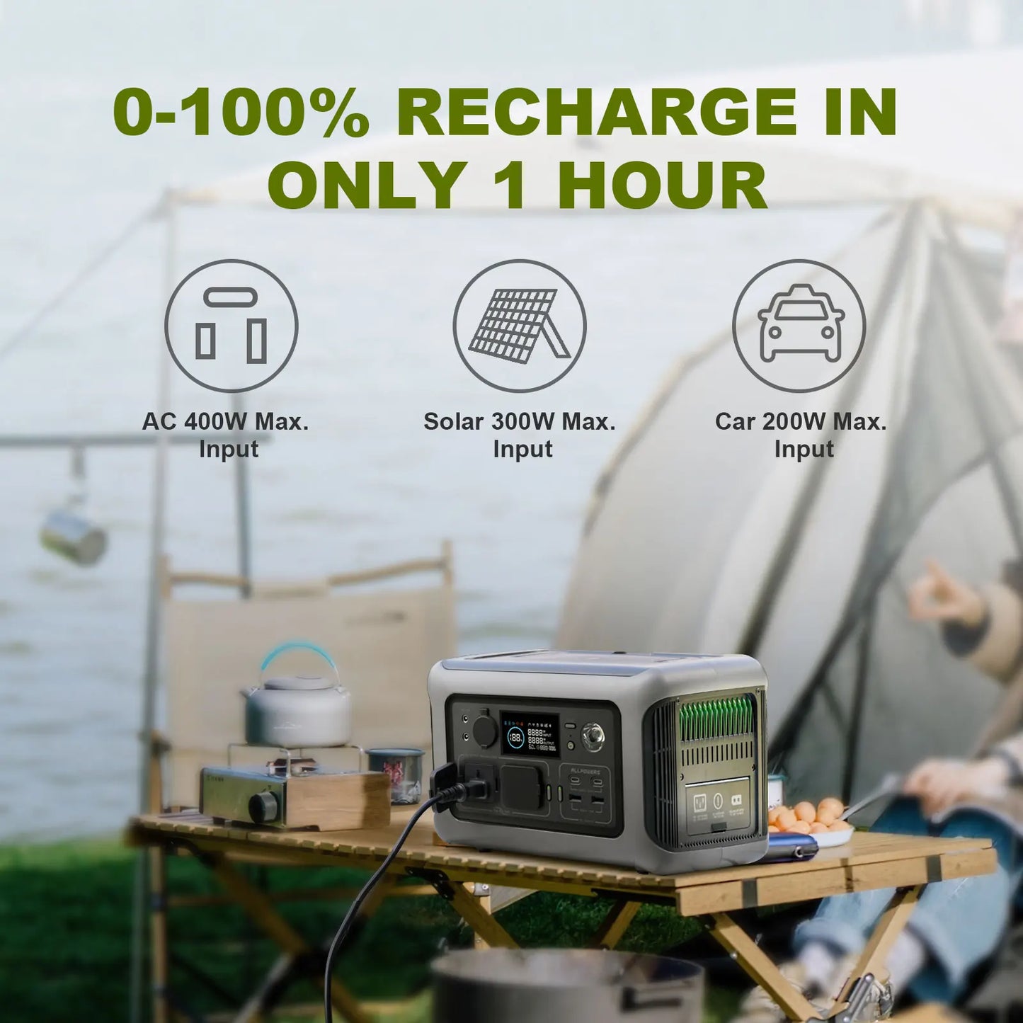 ALLPOWERS R600 Portable Powerstation with Solarpanel (Optional),299Wh 600W LiFePO4 Battery for Home Backup Outdoors Camping RV
