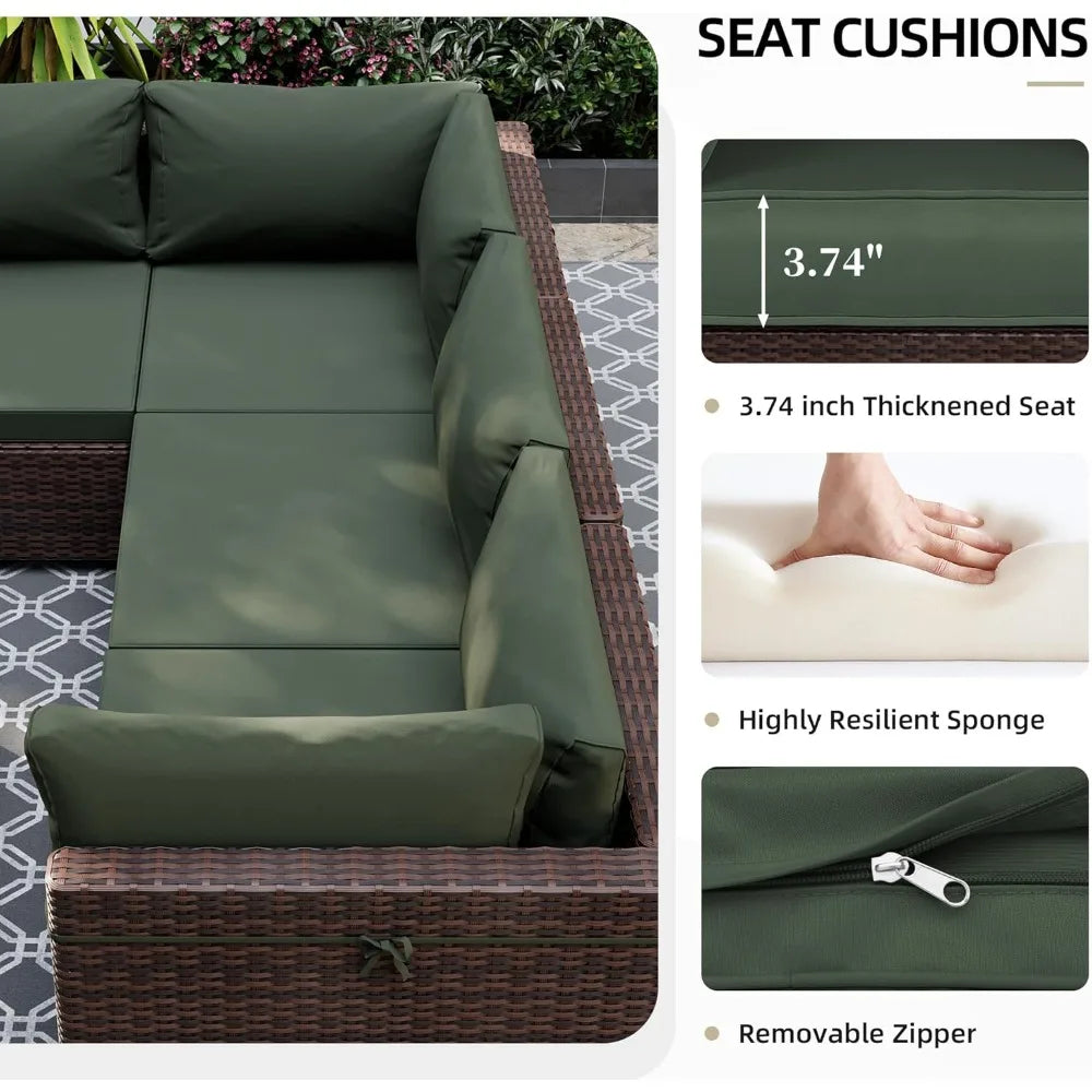 5 Pieces Patio Furniture Sets, Wicker Conversation Couch for Decks, Backyards, Gardens, Brown Rattan, Outdoor Sectional Sofa