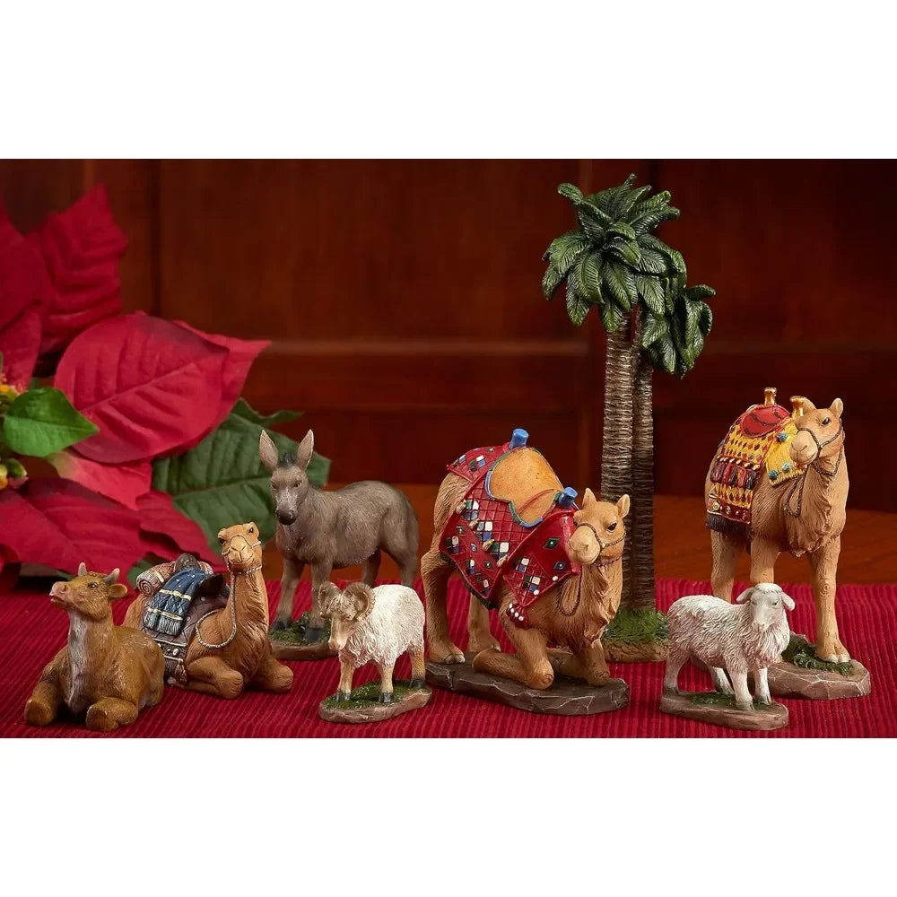Nativity Set for Christmas Indoor 23 Piece 5 Inch Figures with Lighted Stable, Palm Tree and Chests of Gold, Frankincense