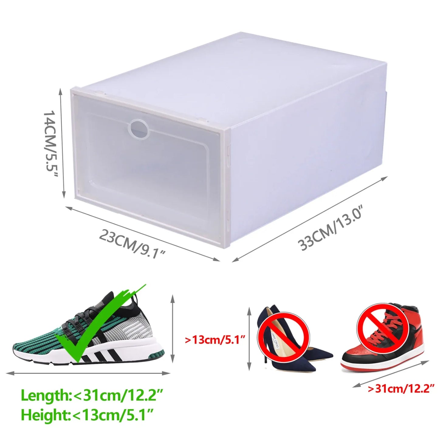 24 Pack Stackable Shoe Boxes, Plastic Shoe Boxes Foldable Reusable White with Lid for Small Spaces, Dorms, Small Equipment