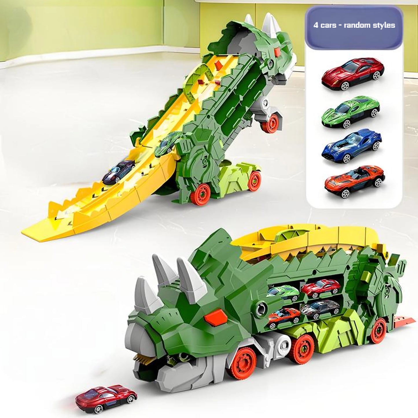 Children's Dinosaur Throwing Car Toy Triceratops Sliding Track Alloy Deformation Tyrannosaurus Rex Play Vehicle Model
