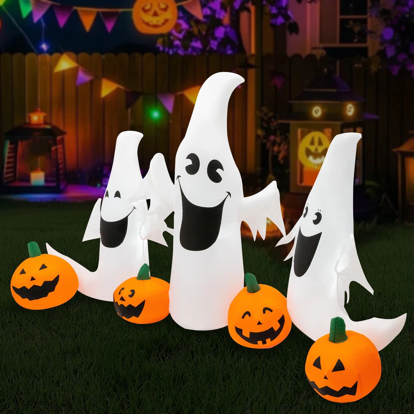 Halloween Inflatable Decorations, Inflatable Decorations with Led Lights, Deflatable Long Halloween Inflatables