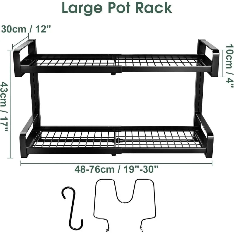 2 Tier Heavy Duty Wall Mounted New Products Hot Sale19"- 30" Expandable Pots and Pans Organizer with 10 Hooks Hanging Pot