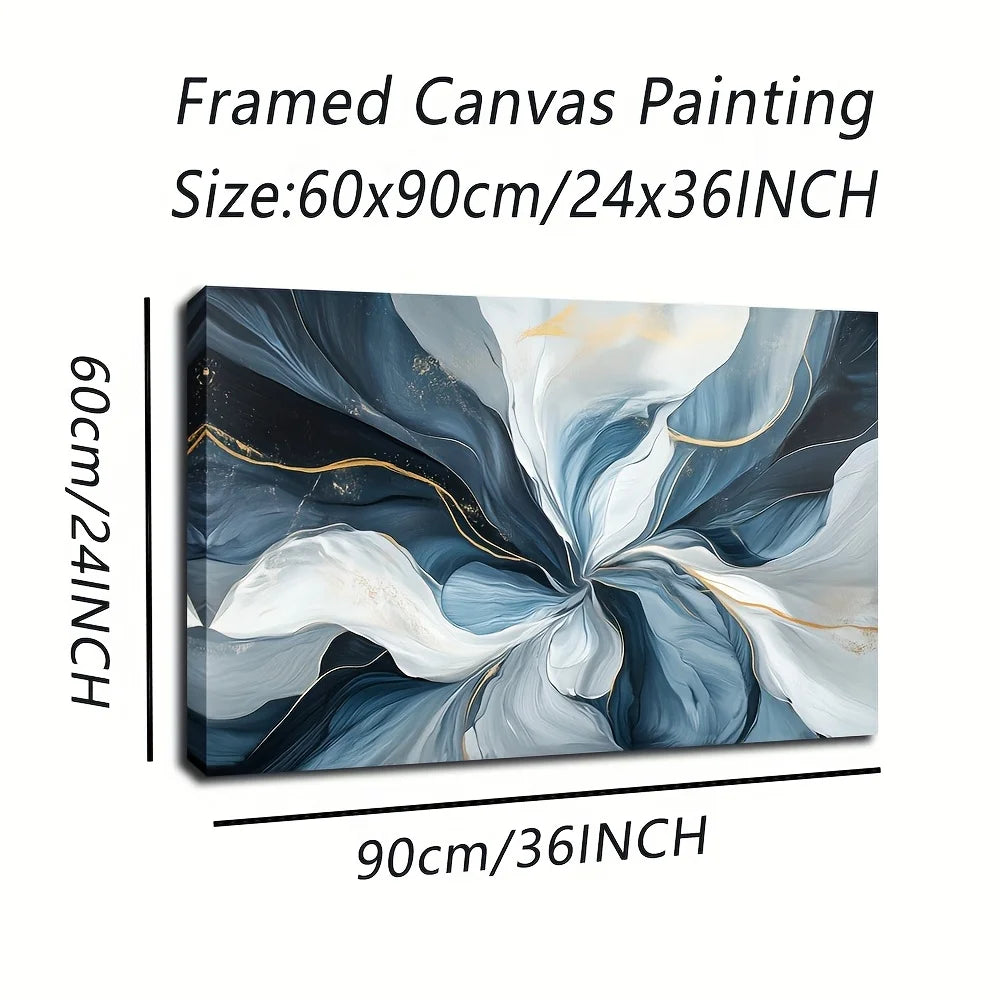 1 piece of modern abstract watercolor canvas art - 24x36 inch modern decorative frame with swirls of blue, white and gold