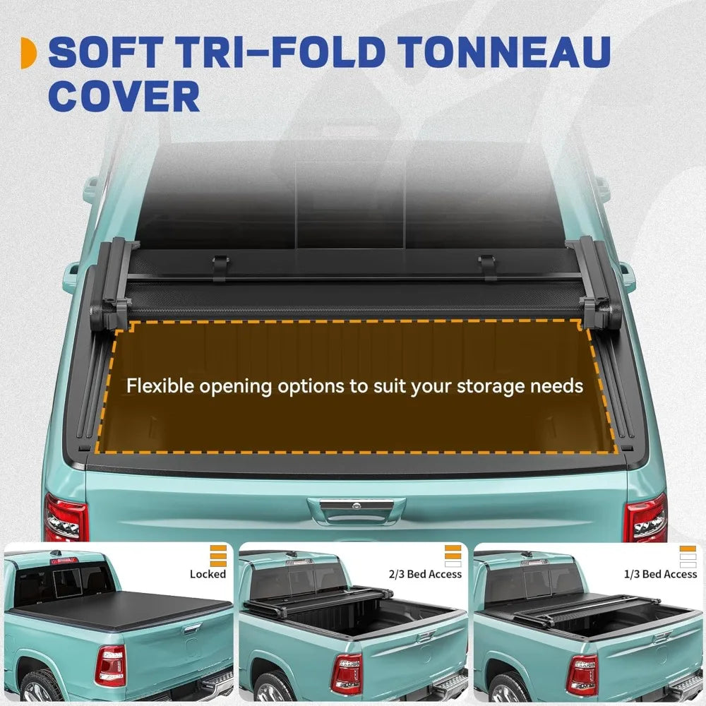 Soft Tri-Fold Truck Bed Tonneau Cover Fit for Tacoma 2024 2025 with Deck Rail System, with 5 ft Bed Excl