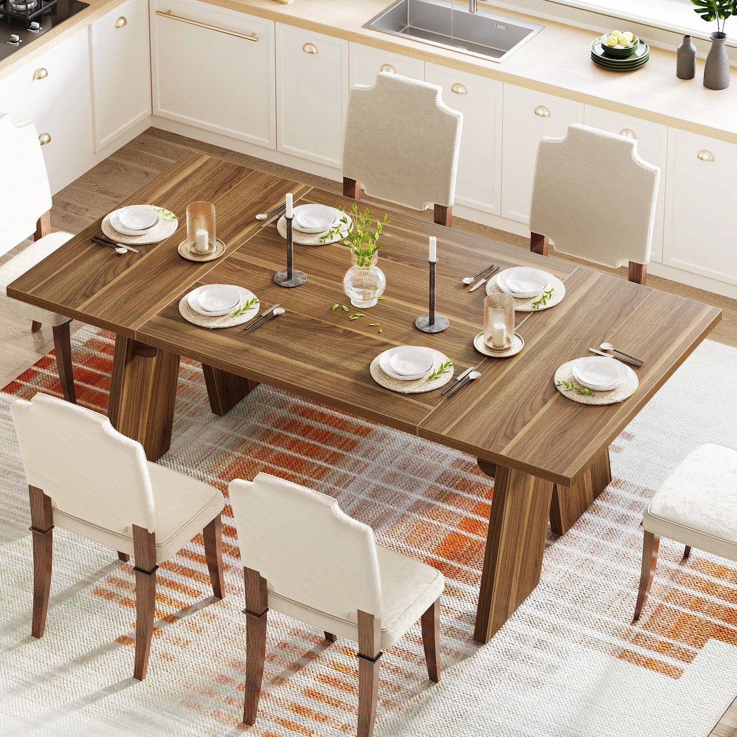 Tribesigns 71" Large Dining Table for 6 People, Farmhouse Dinner Table, Rectangular Dining Table with Solid Wood Legs