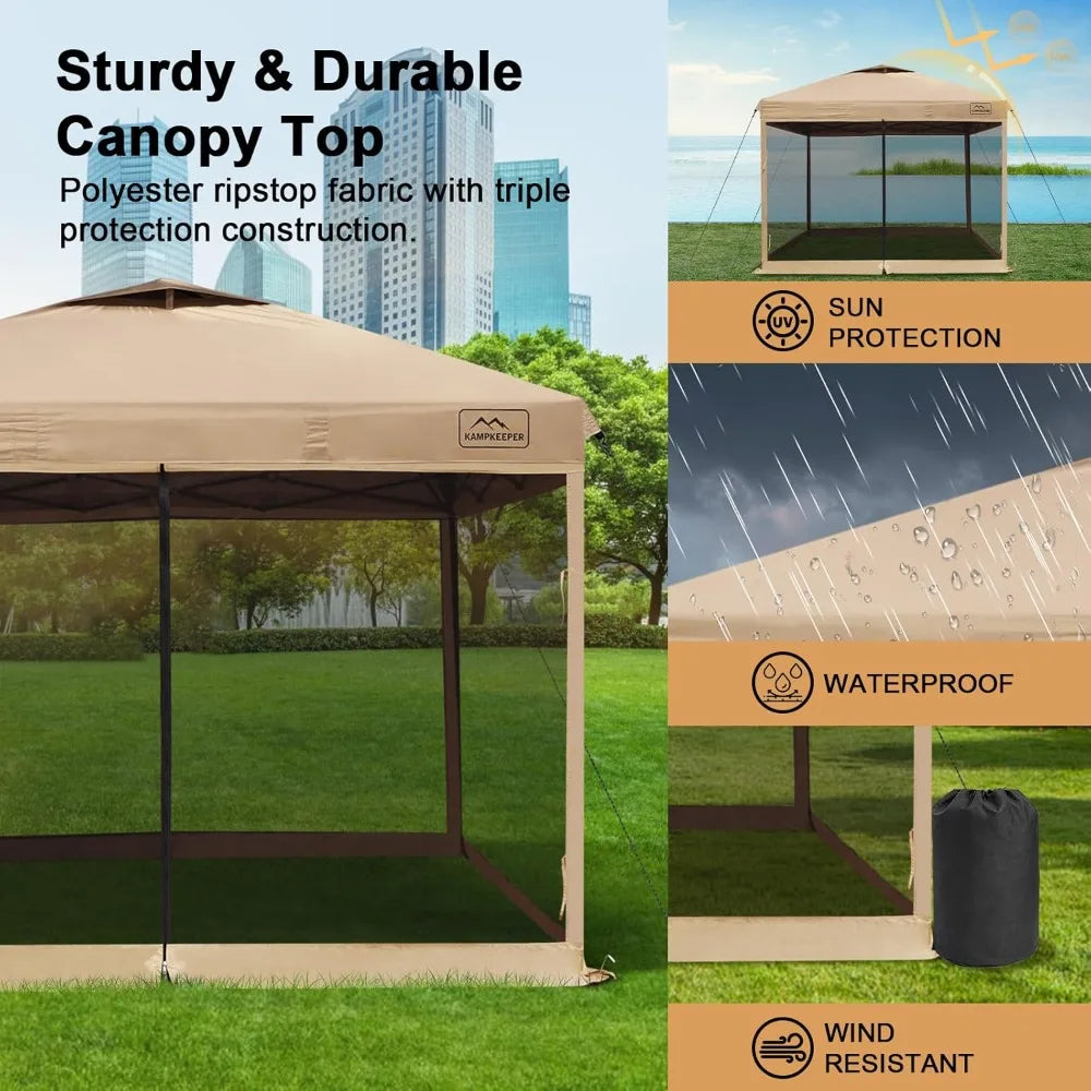 10x10 Pop Up Canopy with Mosquito Netting,Instant Outdoor Screen Tent Sun Shade for Events Patio Camping Picnic,Gazebo with 4 S