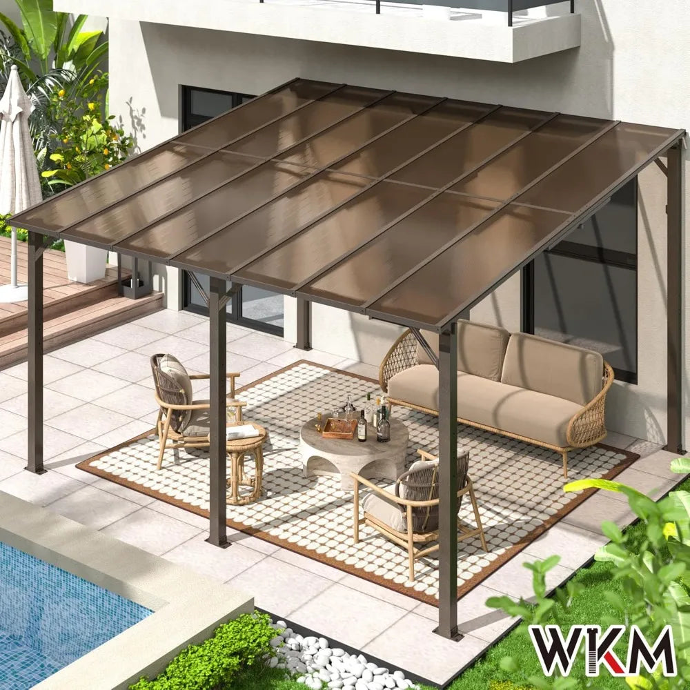 10x14 FT Wall Mounted Gazebo, Lean to Gazebo Hard Top, Decks, Porch and Backyard