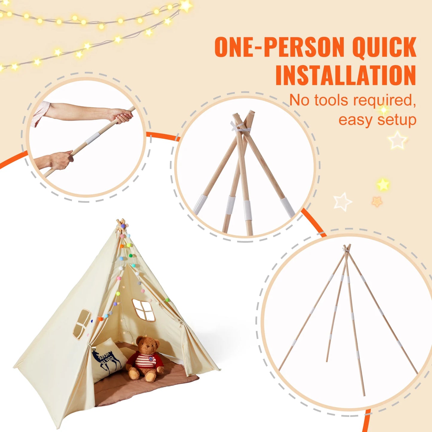SucceBuy Kids Play Tent Teepee Tent for Kids 1-5 Years Old Tent for Kids with Windows for Indoor and Outdoor Toddler Tent
