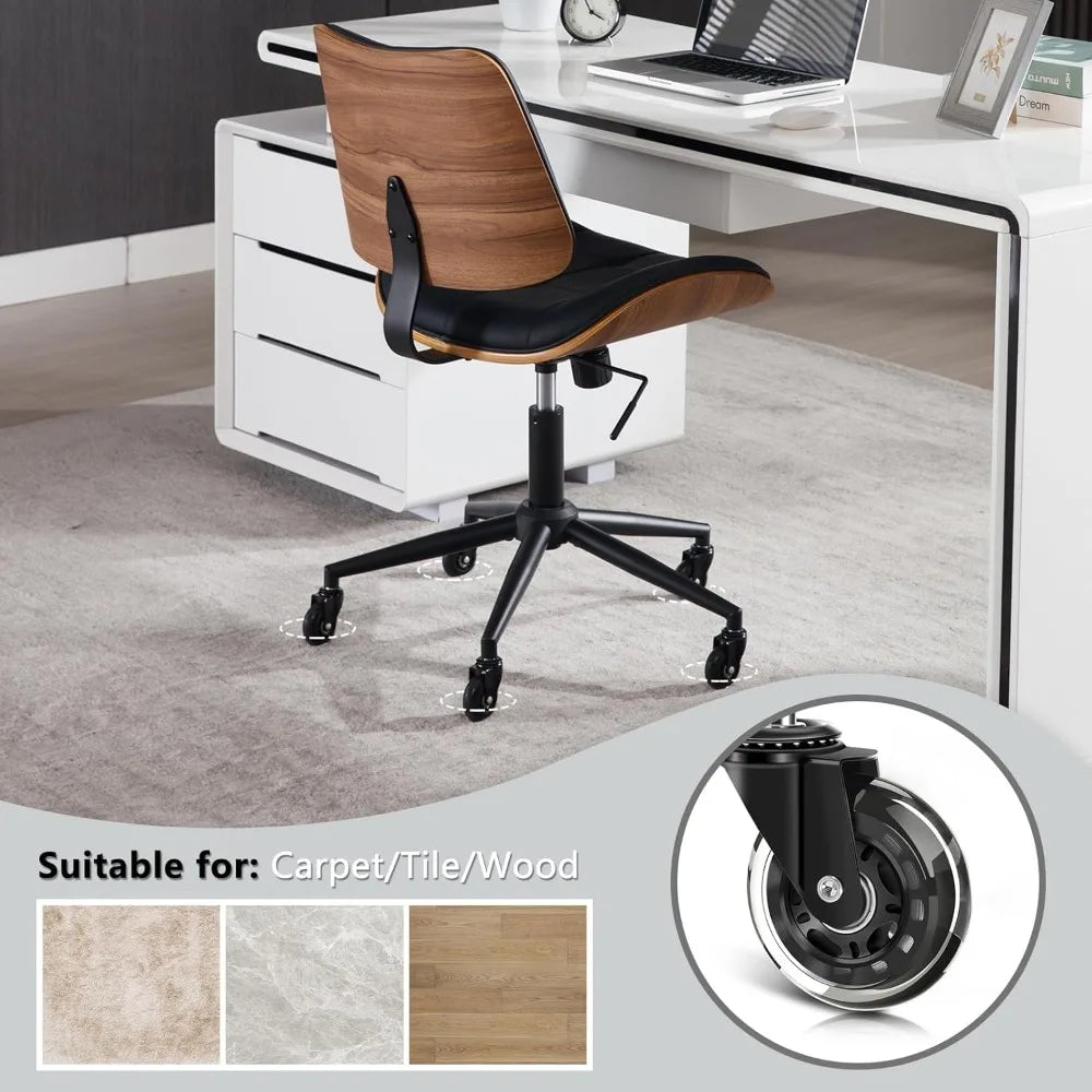 Home Office Desk Chair with Wheels, Adjustable Height Armless Office Chair, PU Leather Mid Back 360° Small Computer Chair, Moder