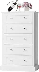 5 Drawer Dresser, 47.2'' Tall Dresser with 5 Drawers, Chest of Drawers Cabinet for Hallway Living Room, Wash Gray
