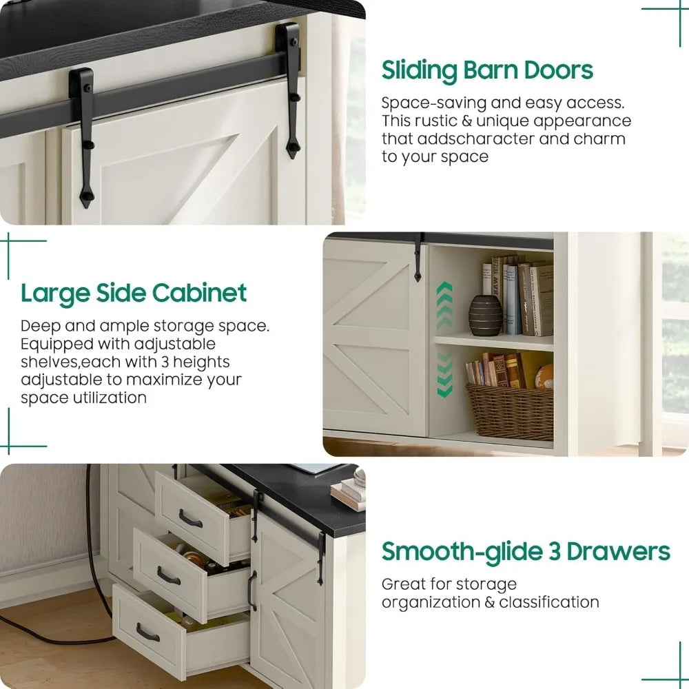 Executive L Shaped Office Desk with Drawers, Farmhouse Corner Desk for Home Office with Storage Cabinet, Computer Desk with Char