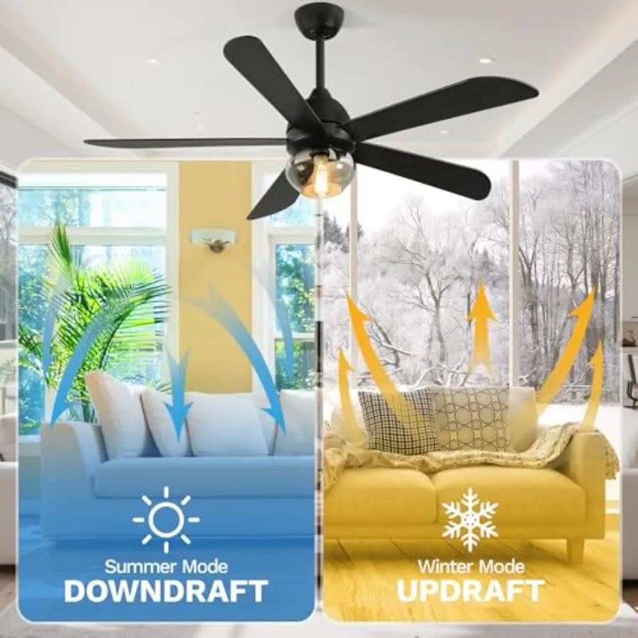 Ceiling Fans with Lights, Unique Designs for Glass Lampshade and Fan Blades, Ceiling Fan, 6 Speeds, Reversible Quiet DC Motor F