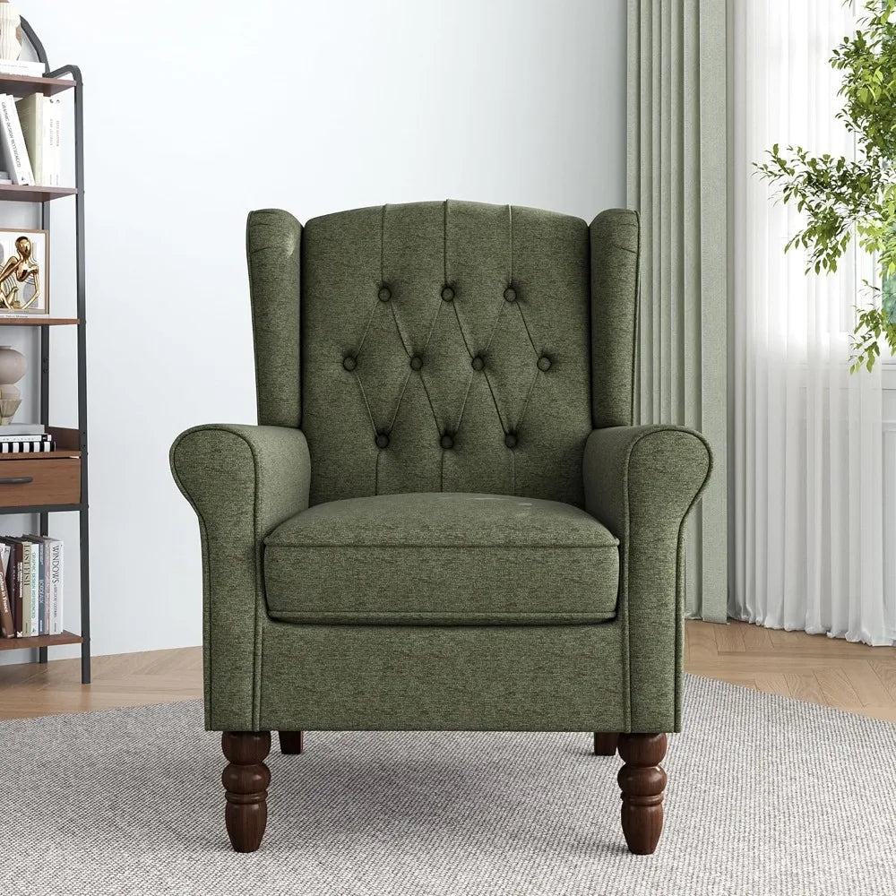 High Back Accent Chair,Upholstered Wingback Armchair with Solid Wood Legs for Small Spaces,Comfy Single Sofa Chair for Living Ro