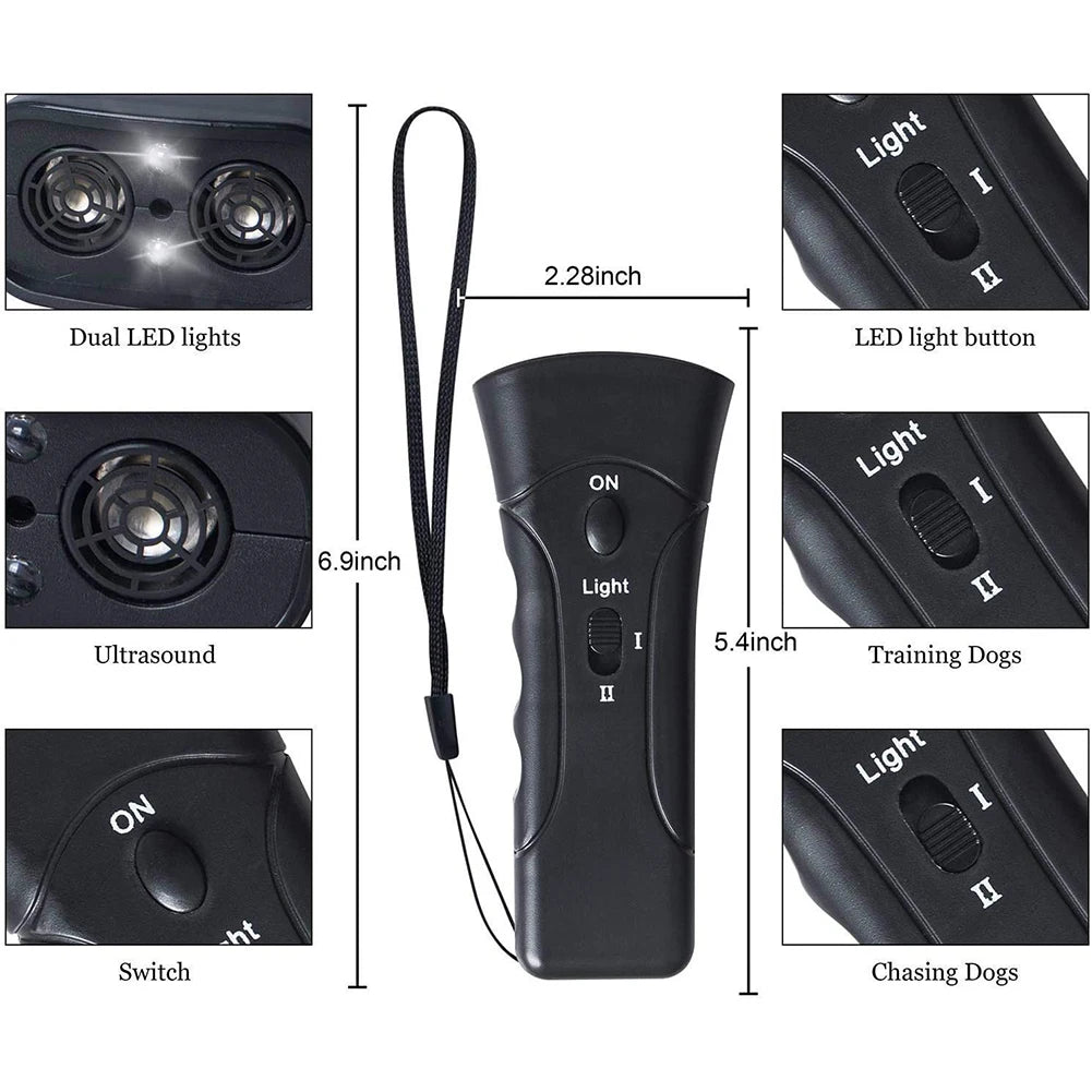 Ultrasonic Anti Barking Equipment Lightweight with LED Flashlight Stop Bark Training Device Plastic for Pet Training Accessories