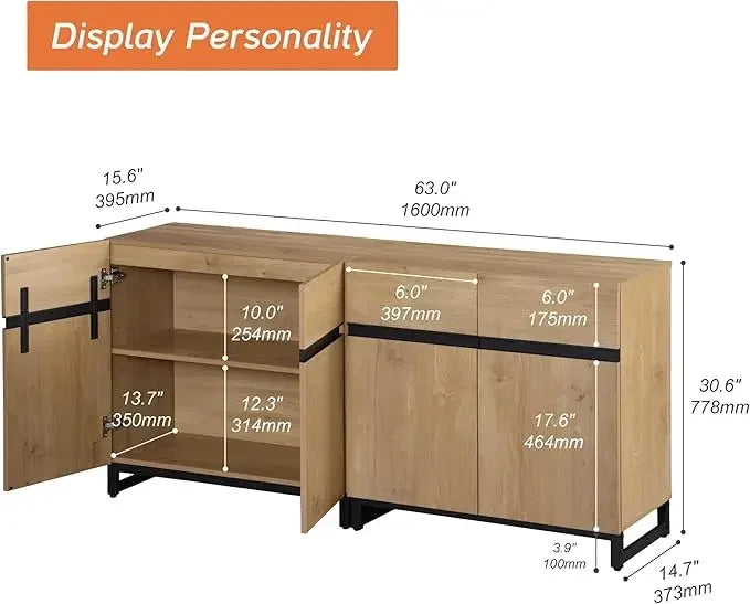 Multifunctional Sideboard Buffet Cabinets,Modern Sideboard with Adjustable Shelf and Metal Base,Coffee Bar Cabinet Storage