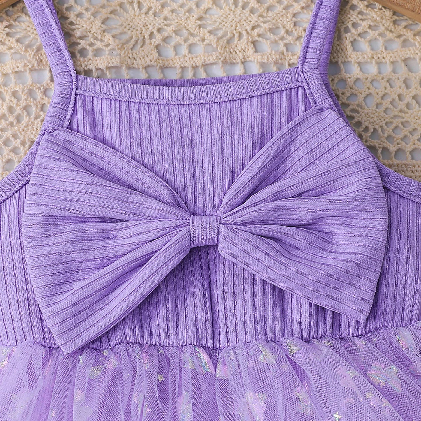 Toddler Girl Summer Sleeveless Dress Print Bow Tulle Patchwork A-Line Dress