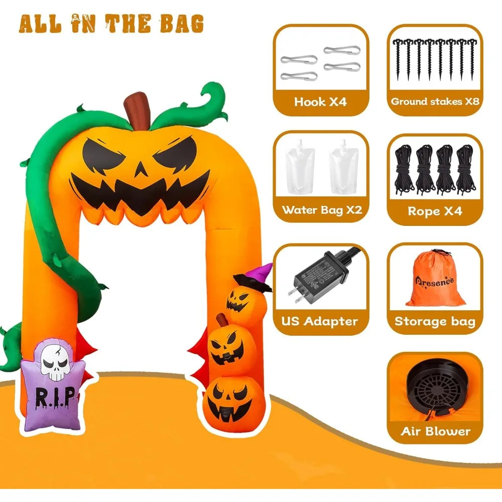 11FT Halloween Inflatable Pumpkin Archway Decor, Pumpkin Inflatable Yard Decoration with LED Lights, Blow Up Inflatables Archwa