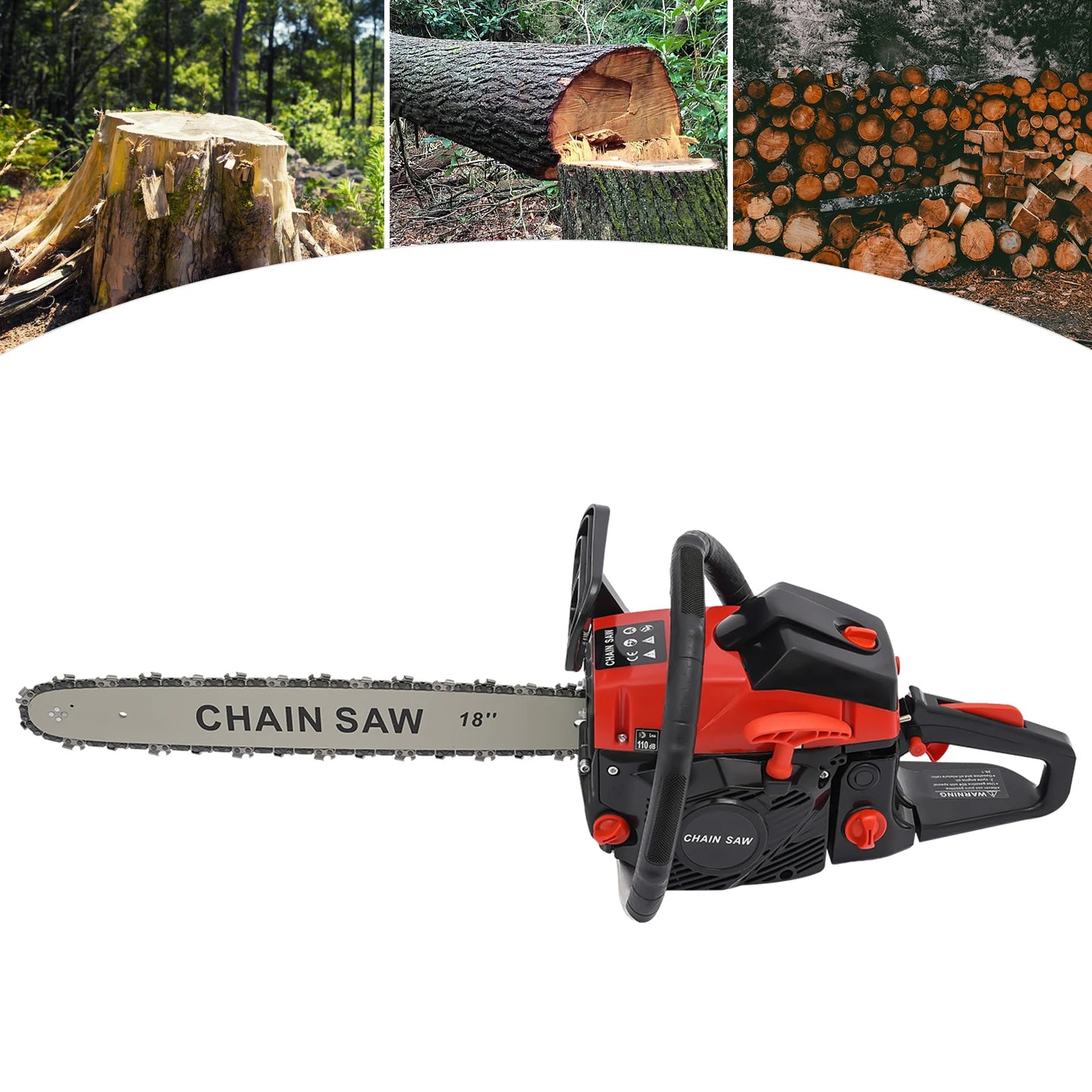 18 Inch Gasoline Chainsaw 58cc Handheld Cordless Gasoline Chainsaw 2-Stroke, Used For Logging Trees And Forests At 2800-11000rpm