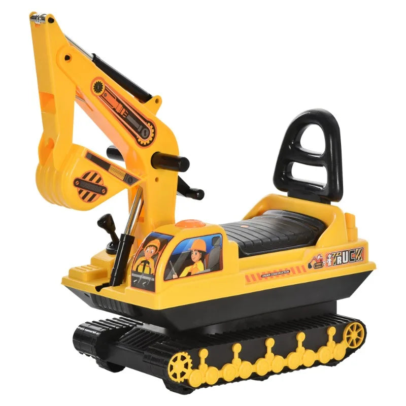 Sit-On Excavator Puller, Children's Excavator Truck with Horn and Underseat Storage, Suitable for Children 18 Months+