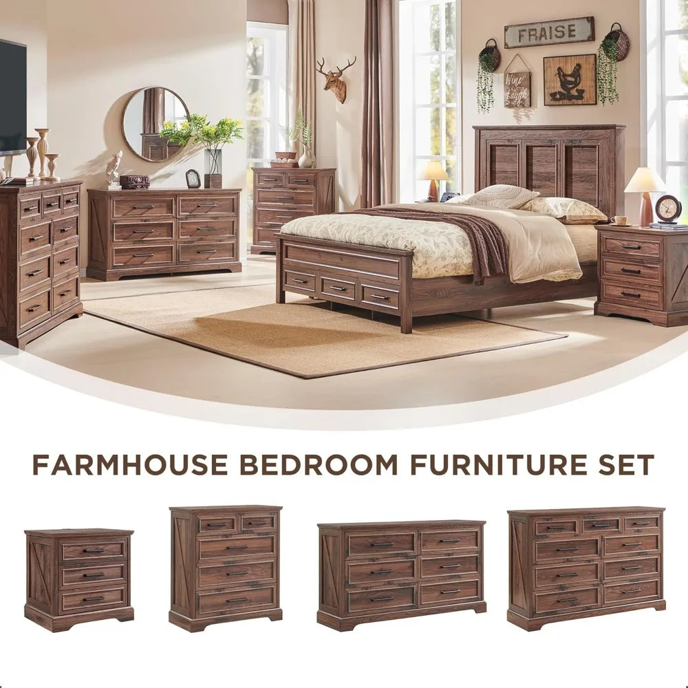 Farmhouse 9 Drawer Dresser for Bedroom, 36 Inch Tall Modern Dresser TV Stand with Large Drawers & Bar Handles, Rustic Wood Chest