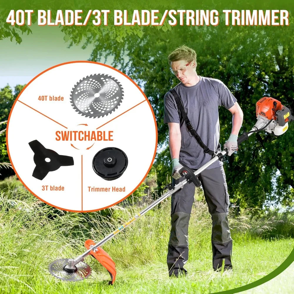Gas Powered Hedge Trimmer Weed Eater 41.5cc 5 in 1 Multi Functional Trimming Tools Gas Weed Wacker Long Reach Pole Saw for Tree