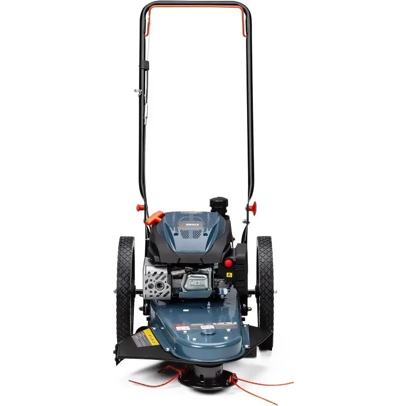 NEW High Wheel Gas Walk Behind Brush Cutter and String Trimmer, 22-Inch Swatch with .14" Rubber Wheels, Adjustable Height (STMG
