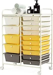 15-Drawer Rolling Storage Cart, Multipurpose Movable Organizer, Utility Cart for Home, Office, School, Macaron Color
